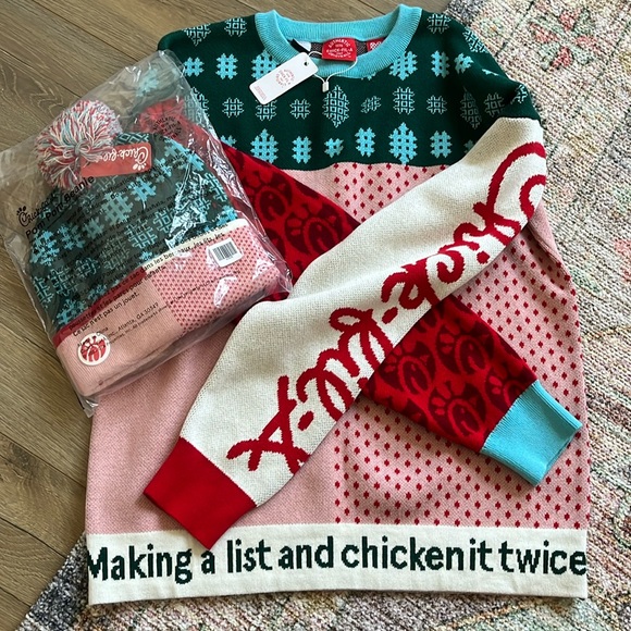 Chick-fil-A Sweaters - LIMITED EDITION Chick Fil A 2023 Christmas Sweater Size S and Beanie Merch NWT